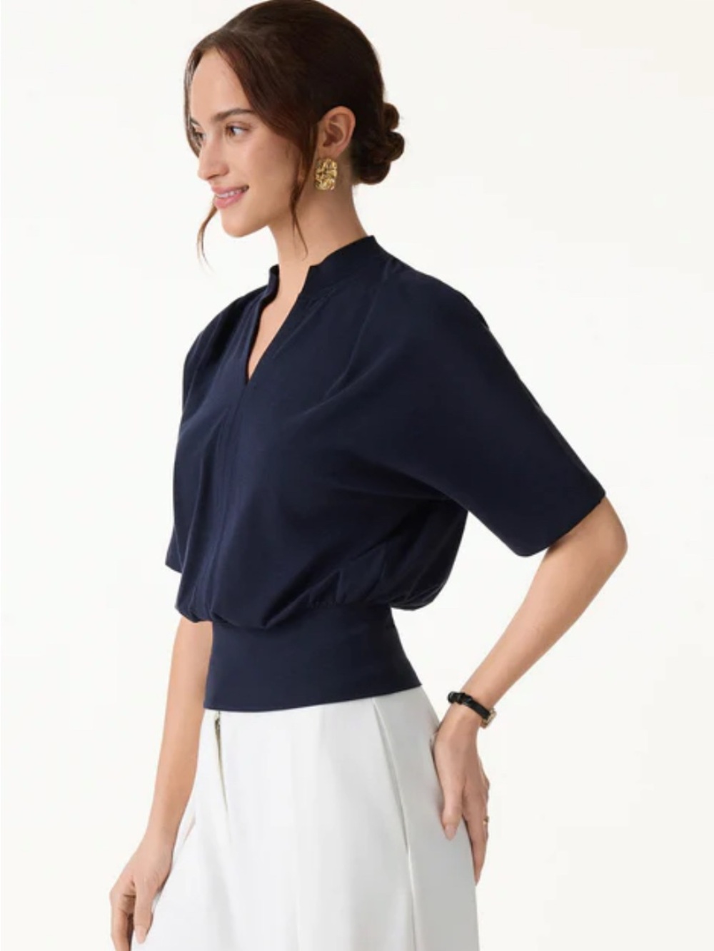 OGL White Short-Sleeve V-Notch Pullover Top - Picture 3 of 3